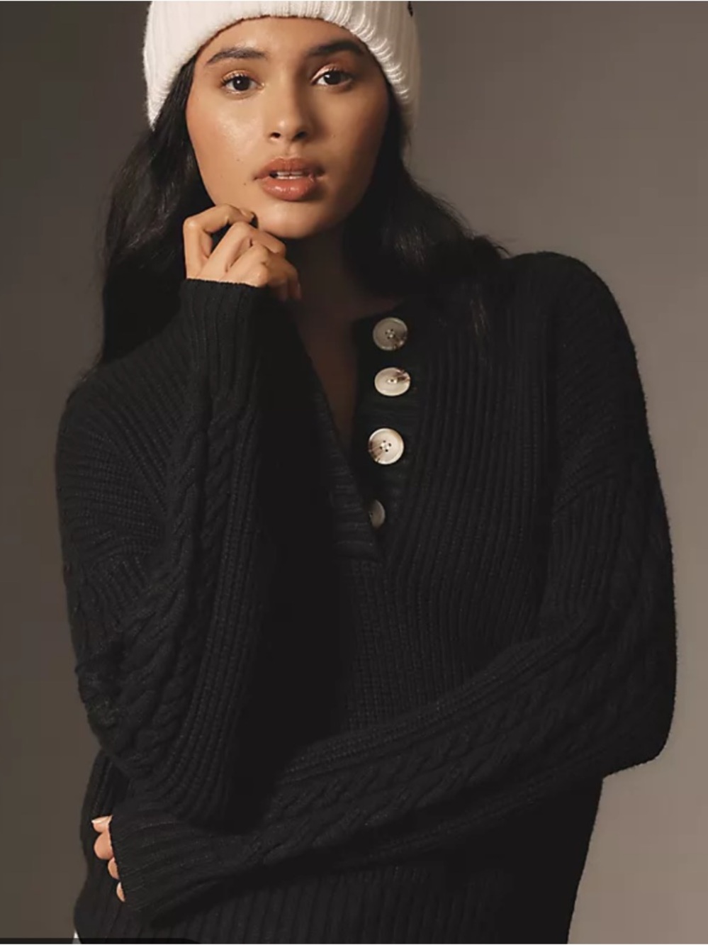 Varley Ardour Button Neck Sweater Black Knit Sweater Like New